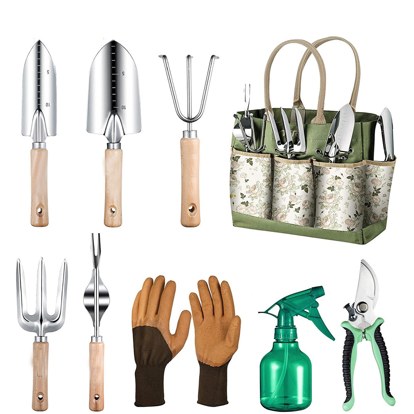 Gardening Tools For Women - 9-delige tuingereedschapset met robuust roestvrijstalen handgereedschap,