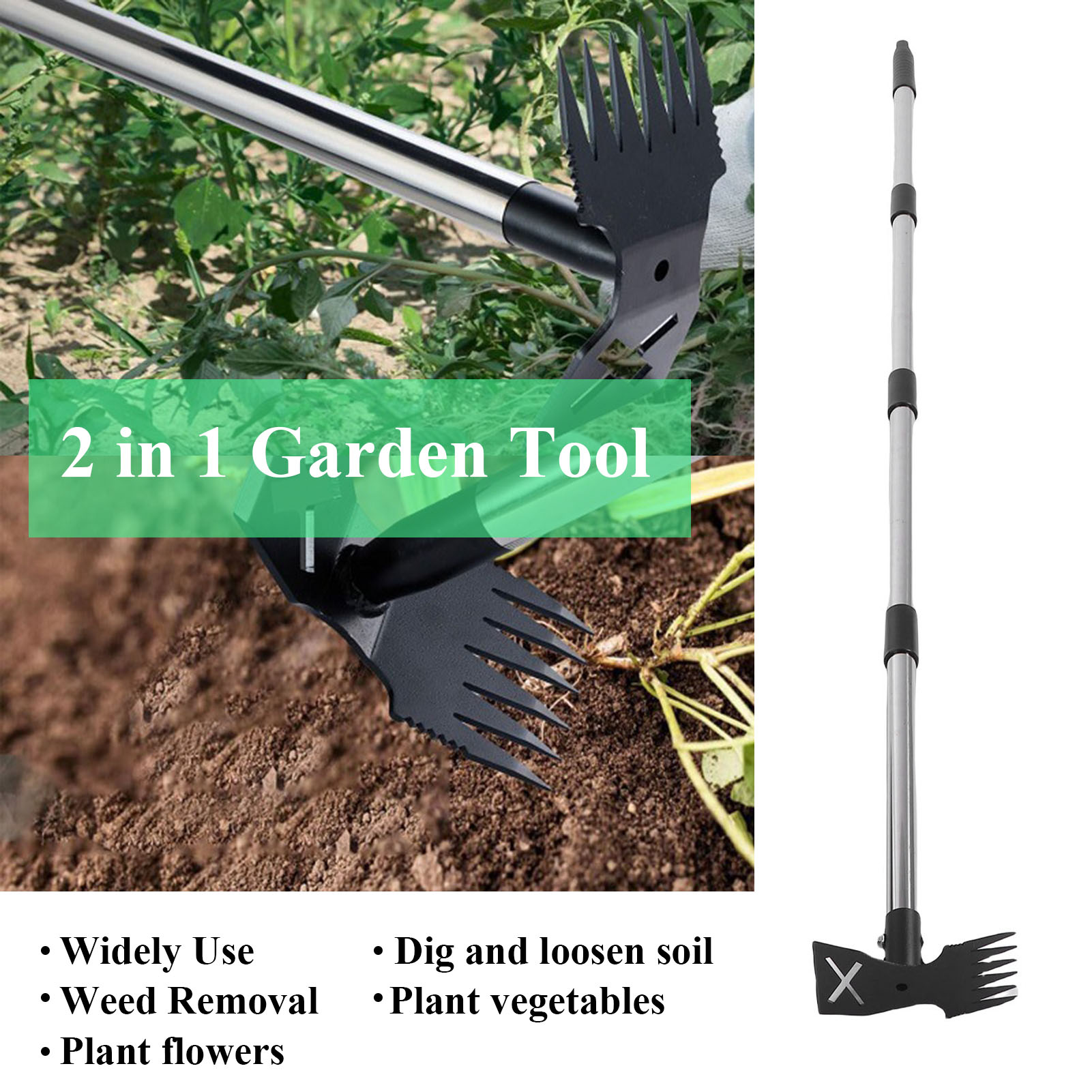 Gardening Tools Hoe - 5-delige onkruidtrekker met lange steel, 60